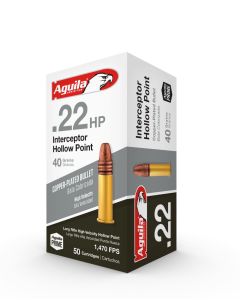 Aguila Ammunition .22 LR Interceptor Rifle Ammo - 40 Grain | Copper Plated Hollow Point | 50rd Box