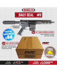 1 Franklin Armory CA7™ CADOJ APPROVED AR PISTOL - Black | 5.56NATO | 7.5" Barrel | Detachable 10rd Mag AND 1 PMC Bronze .223 Remington Rifle Ammo - 55 Grain | FMJ-BT | 1000rd Case Bundle