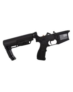 FosTech Complete Tech-15 Forged AR-15 Lower Receiver - Black | Flag Logo | MFT Minimalist Stock | Installed Echo Sport Trigger