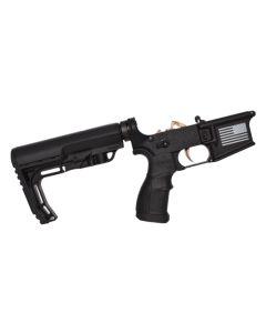 FosTech Complete Tech-15 Forged AR-15 Lower Receiver - Black | Flag Logo | MFT Minimalist Stock | Installed Echo AR-II Trigger