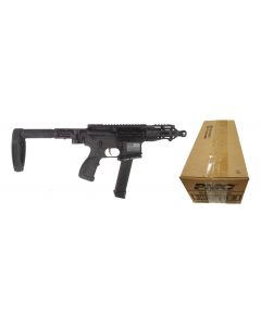 Fostech Wolf Tech-15 Pistol - Black | 9mm| 4.5" Barrel | 4" Mach-2 Rail | Deadfoot Arms Folding Brace W/ Tailhook | Installed Echo-II Trigger Bundled w/ One  PMC Bronze 9mm Luger Handgun Ammo - 115 Grain | FMJ | 1 Case (20 boxes)