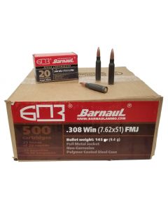 Barnaul .308 Win Rifle Ammo - 145 Grain | FMJ | Steel Casing | 500rd Case