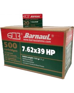 Barnaul 7.62x39 Rifle Ammo - 123 Grain | HP | Lacquered Steel Casing | 500rd Case