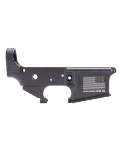 Anderson AM-15 Forged Stripped AR15 Lower Receiver - Black | Flag & "These Colors Never Run" Slogan