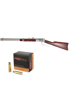 Rossi R92 Lever Action Rifle - Stainless Steel | .44 Mag | 16" Barrel | 8rd | Hardwood Stock & Forend | 1776 Flag Engraving & PMC Bronze .44 Magnum Handgun Ammo - 180 Grain | JHP | 500rd Case