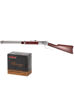 Rossi R92 Lever Action Rifle - Stainless Steel | .44 Mag | 16" Barrel | 8rd | Hardwood Stock & Forend | 1776 Flag Engraving & PMC Bronze .44 Magnum Handgun Ammo - 240 Grain | TCSP | 500rd Case