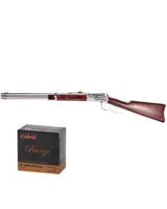 Rossi R92 Lever Action Rifle - Stainless Steel | .44 Mag | 16" Barrel | 8rd | Hardwood Stock & Forend | 1776 Flag Engraving & PMC Bronze .44 S&W Special Handgun Ammo - 180 Grain | JHP | 500rd Case