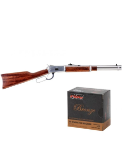 Rossi R92 Lever Action Rifle - Stainless Steel | .44 Mag | 16.5" Barrel | 8rd | Hardwood Stock & Forend & PMC Bronze .44 Magnum Handgun Ammo - 240 Grain | TCSP | 500rd Case