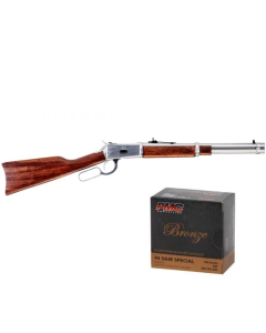 Rossi R92 Lever Action Rifle - Stainless Steel | .44 Mag | 16.5" Barrel | 8rd | Hardwood Stock & Forend & PMC Bronze .44 S&W Special Handgun Ammo - 180 Grain | JHP | 500rd Case