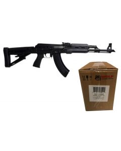 Zastava ZPAPM70 AK-47 Rifle BULGED TRUNNION 1.5MM RECEIVER - Black | 7.62x39 | 16.3" Chrome Lined Barrel | Hogue Handguard Bundled w/ One Wolf Steel Case 7.62x39mm Rifle Ammo - 122 Grain | FMJ | 1000rd Case