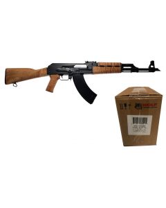 Zastava ZPAPM70 7.62X39 AK-47 Rifle BULGED TRUNNION 1.5MM RECEIVER - Maple (Tiger Stripes) | 7.62x39 | 16.3" Chrome Lined Barrel Bundled w/ One Wolf Steel Case 7.62x39mm Rifle Ammo - 122 Grain | FMJ | 1000rd Case
