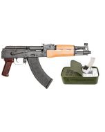 Century Arms Romanian Draco Stamped AK-47 Pistol - Black | 7.62x39 | 12.25" Barrel | Wood Handguard Bundled w/ One 700rd Tin of Century Arms Romanian Made 7.62x39 Rifle Ammo - 123gr Lead Core FMJ | Steel Case