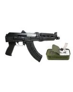 Zastava ZPAP92 AK-47 Pistol BULGED TRUNNION 1.5MM RECEIVER - Stained Wood Handguard | 7.62x39 | 10" Chrome Lined Barrel Bundled w/ One 700rd Tin of Century Arms Romanian Made 7.62x39 Rifle Ammo - 123gr Lead Core FMJ | Steel Case
