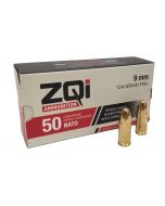 ZQI 9mm NATO Handgun Ammo - 124 Grain  | Brass Cased | FMJ | 50rd Box