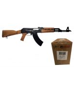 Zastava ZPAPM70 7.62X39 AK-47 Rifle BULGED TRUNNION 1.5MM RECEIVER - Maple | 7.62x39 | 16.3" Chrome Lined Barrel Bundled w/ One Wolf Steel Case 7.62x39mm Rifle Ammo - 122 Grain | FMJ | 1000rd Case